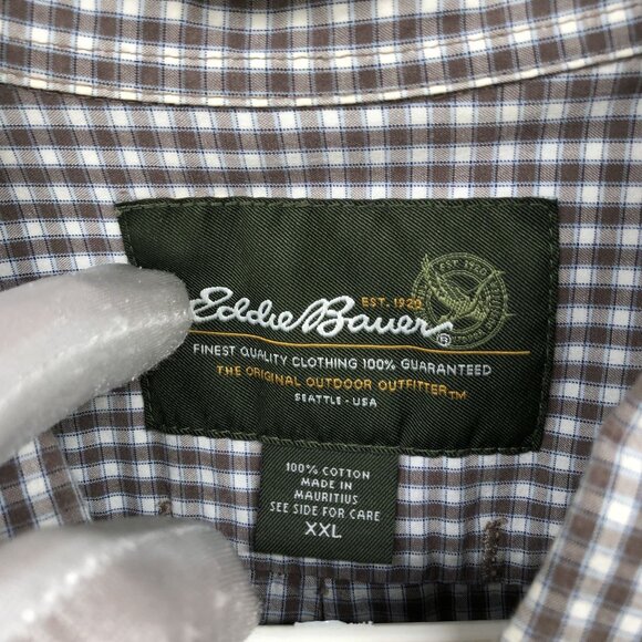 Eddie Bauer Short Sleeve Shirt Mens XXL Button Up Brown Check Plaid Cotton - Picture 5 of 9